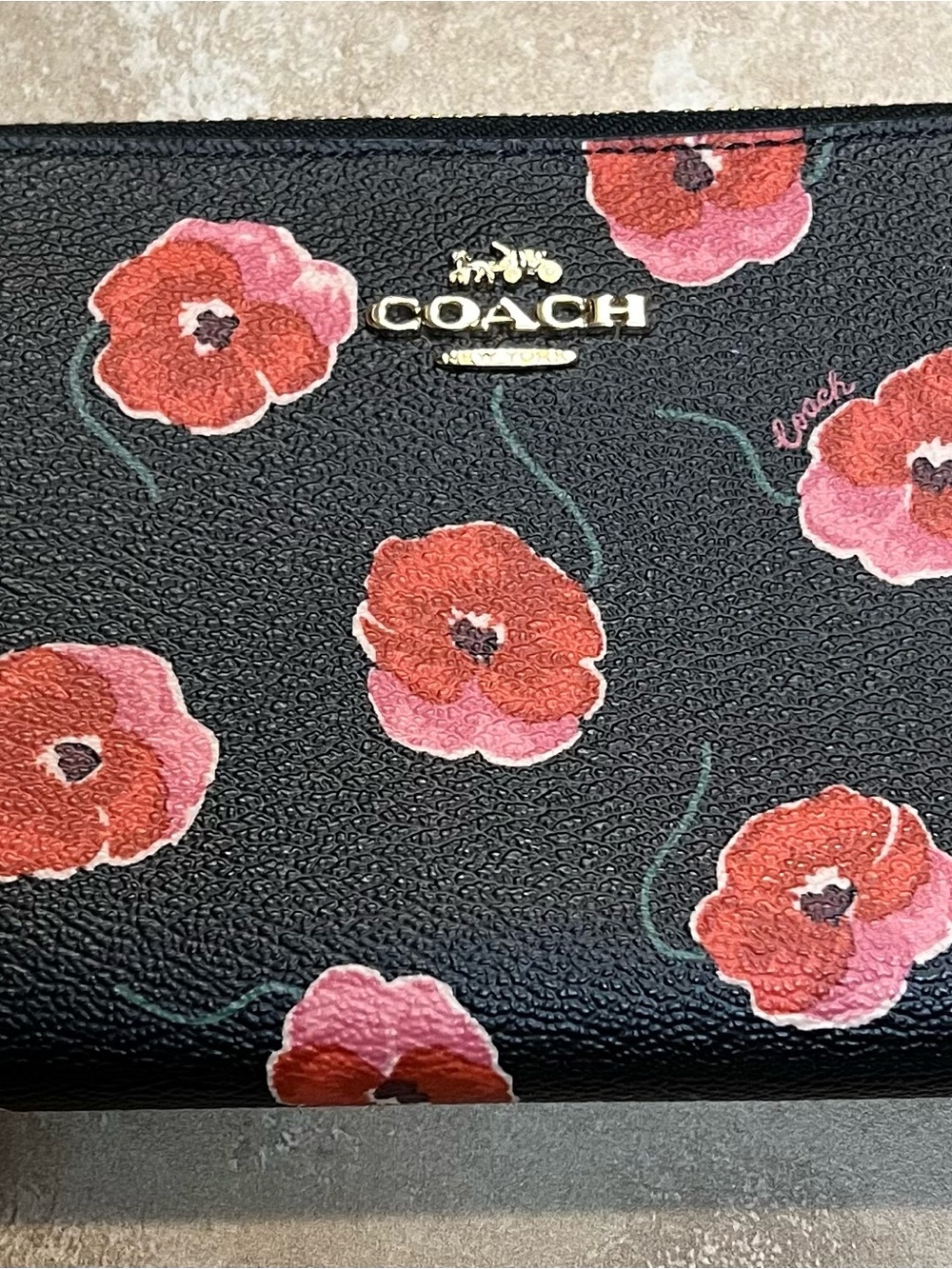 Coach Brown Wallet with Red/Coral and Pink Floral Point